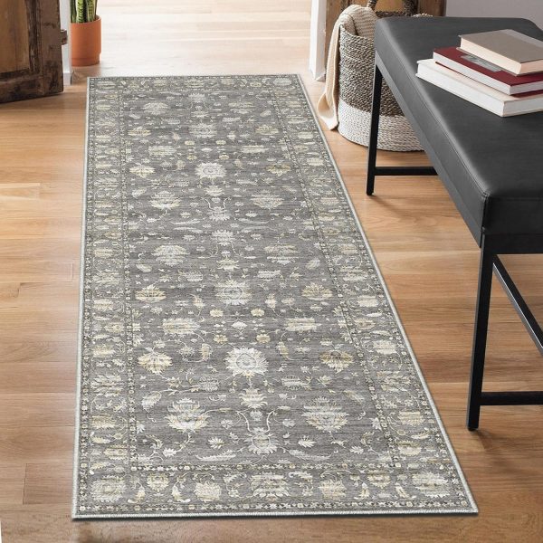 Washable Area Rugs 2x6 Runner Rug Non Slip Hallway Rugs Low-Pile Floor Carpet Distressed Printed Doormat Soft Area Rug for Kitchen Bathroom Living Room Bedroom Indoor (Grey Gold 2x6)… - Image 4