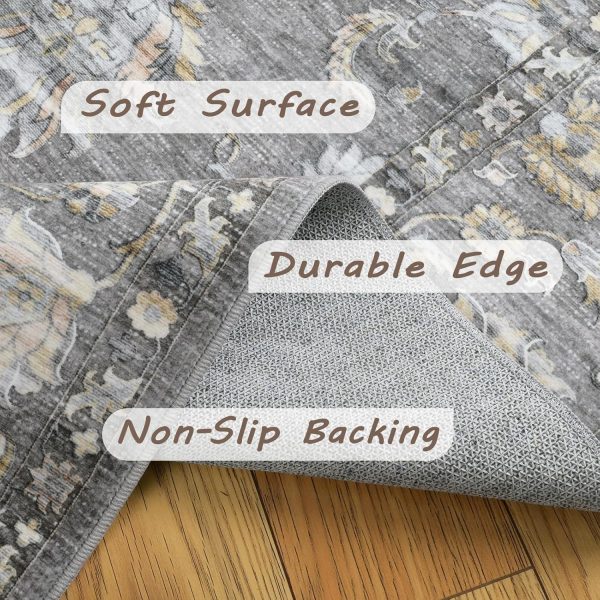 Washable Area Rugs 2x6 Runner Rug Non Slip Hallway Rugs Low-Pile Floor Carpet Distressed Printed Doormat Soft Area Rug for Kitchen Bathroom Living Room Bedroom Indoor (Grey Gold 2x6)… - Image 5
