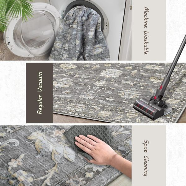 Washable Area Rugs 2x6 Runner Rug Non Slip Hallway Rugs Low-Pile Floor Carpet Distressed Printed Doormat Soft Area Rug for Kitchen Bathroom Living Room Bedroom Indoor (Grey Gold 2x6)… - Image 6